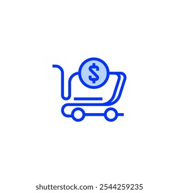Shopping cart with dollar sign line icon. linear style sign for mobile concept and web design. Outline vector icon.