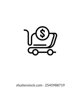 Shopping cart with dollar sign line icon. linear style sign for mobile concept and web design. Outline vector icon.