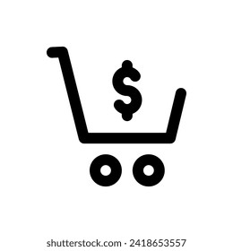 Shopping cart with dollar vector icon, flat design. Isolated on white background.