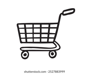 Shopping cart doodle hand drawn icon. isolated Empty sketch cart line style. Concept market shop or store, making purchases. Vector illustration