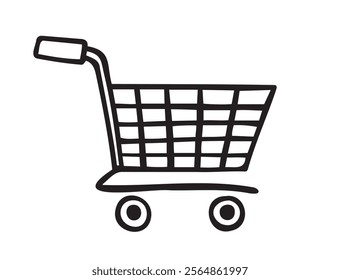 Shopping cart doodle hand drawn icon. isolated Empty sketch cart line style. Concept market shop or store, making purchases. Vector illustration