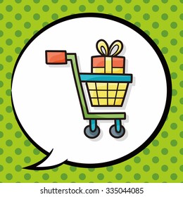 shopping cart doodle, speech bubble