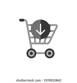 Shopping cart. Down arrow. Flat color icon. Commerce vector illustration