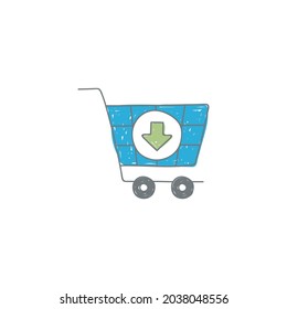 Shopping Cart With down Sign in color icon, isolated on white background 