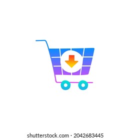 Shopping Cart With down Sign in gradient color style, isolated on white background 