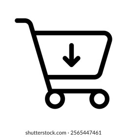 A shopping cart with a downward arrow, symbolizing adding items