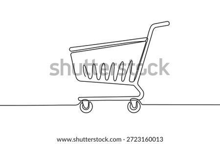 Shopping cart drawn continuous line art minimalist design for online retail and consumerism concept