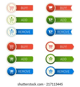 Shopping cart e-commerce web design elements paper sticker set isolated vector illustration