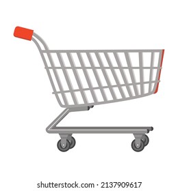 Carro de compras, vacío.Vista lateral.Ilustración plana vectorial.