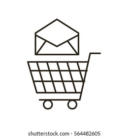 shopping cart with envelope icon over white background. vector illustration