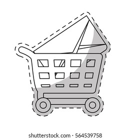 shopping cart with envelope icon over white background. vector illustration