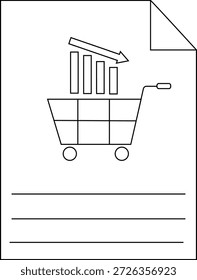 Un Carrito de compras con un gráfico que cae en una hoja de papel