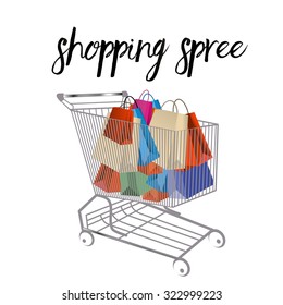 Shopping cart filled with  shopping bags 