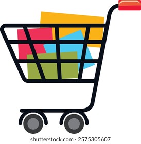 Shopping cart filled with colorful geometric shapes