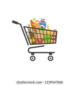 Shopping cart filled with food isolated vector