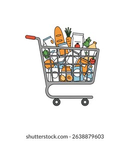 Shopping Cart Filled with Groceries Drinks Retail Consumerism Abundance Daily Needs