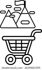 A shopping cart with a flag on top of it, which is placed on top of a mountain. The flag is a symbol of adventure and exploration, and the mountain represents the challenge