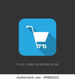 Shopping Cart Flat blue long shadow Icon / Logo Design