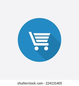 shopping cart Flat Blue Simple Icon with long shadow, isolated on white background  