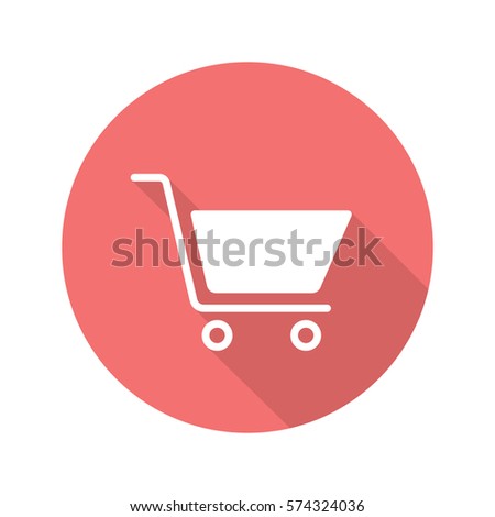 Shopping cart flat design long shadow icon. Add to cart sign. Vector silhouette symbol