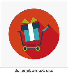 shopping cart flat icon with long shadow
