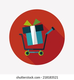 shopping cart flat icon with long shadow