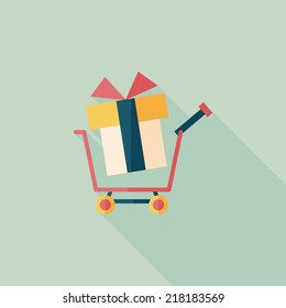 shopping cart flat icon with long shadow