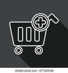 shopping cart flat icon with long shadow, line icon