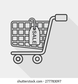 shopping cart flat icon with long shadow, line icon