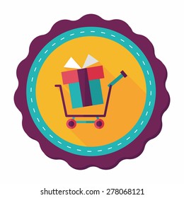shopping cart flat icon with long shadow