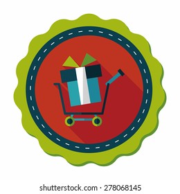 shopping cart flat icon with long shadow