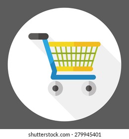 Shopping cart  flat icon with long shadow