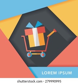 shopping cart flat icon with long shadow