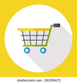 Shopping cart flat icon with long shadow