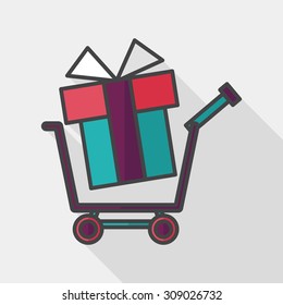 shopping cart flat icon with long shadow