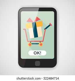 shopping cart flat icon with long shadow