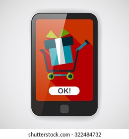 shopping cart flat icon with long shadow