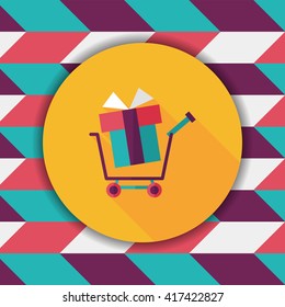 shopping cart flat icon with long shadow