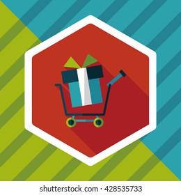 shopping cart flat icon with long shadow