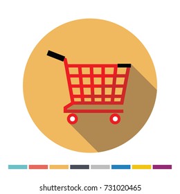 Shopping cart flat icon with long shadow. Vector Illustration.