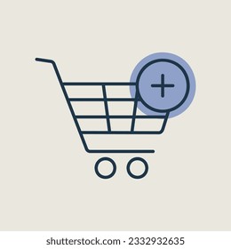 Icono plano del carro de la compra con más. Añadir del carro. Señal de comercio electrónico. Símbolo gráfico para el diseño del sitio web, logotipo, aplicación, interfaz de usuario. Ilustración del vector, EPS10.