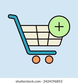 Shopping cart flat icon with plus. Add from cart. E-commerce sign. Graph symbol for your web site design, logo, app, UI. Vector illustration, EPS10.