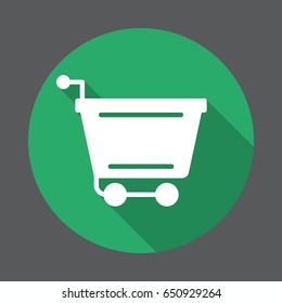 Shopping cart flat icon. Round colorful button, circular vector sign with long shadow effect. Flat style design