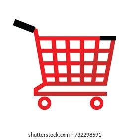 Shopping cart flat icon with white background. Vector Illustration.
