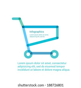 Shopping Cart Flat Line Icon Infographic Illustration Template For Web Or Brochure. Vector Illustration. Shop, Store, Marketing Concept Vector Illustration. 