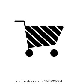 Shopping cart flat vector icon. Black with white stripes