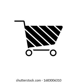 Icono de vector plano del carro de compra. Negro con rayas blancas
