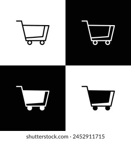 Shopping cart flat vector icon black and white. Line with editable stroke