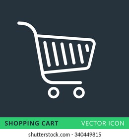 Shopping cart flat vector line simple icon on color fill background