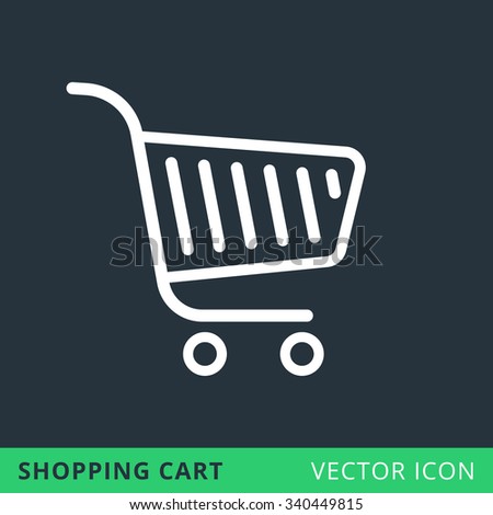 Shopping cart flat vector line simple icon on color fill background